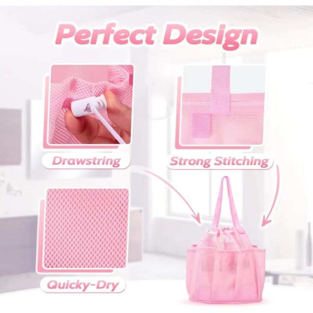Bathroom Organizer Mesh Shower Bag Multi Pocket Drawstring Bag Foldable Storage Bag Beach
