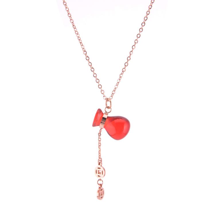 Zodiac Lucky Money Bag Titanium Steel Gold Gourd Red Rope Bracelet