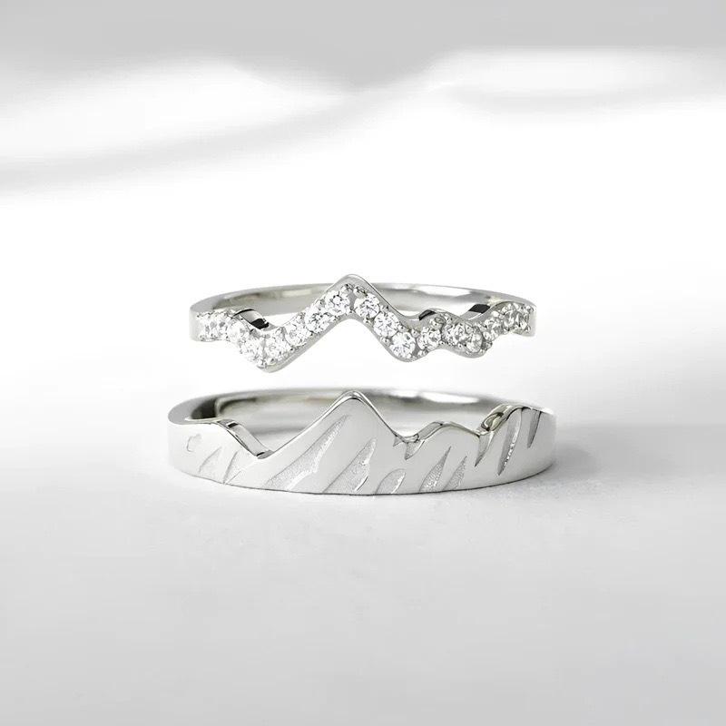 High-End S925 Sterling Silver Layered Mountain Peak Ring for Women - Micro-Inlaid Fashion European and American Style Index Finger Jewelry.