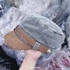 Korean style autumn/winter washed leather denim newsboy cap - women's, large head size, face-slimming, knight cap