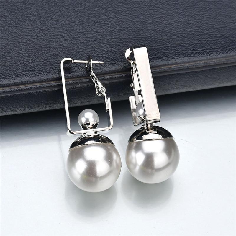 Korean Minimalist Double Pearl Square Alloy Earrings
