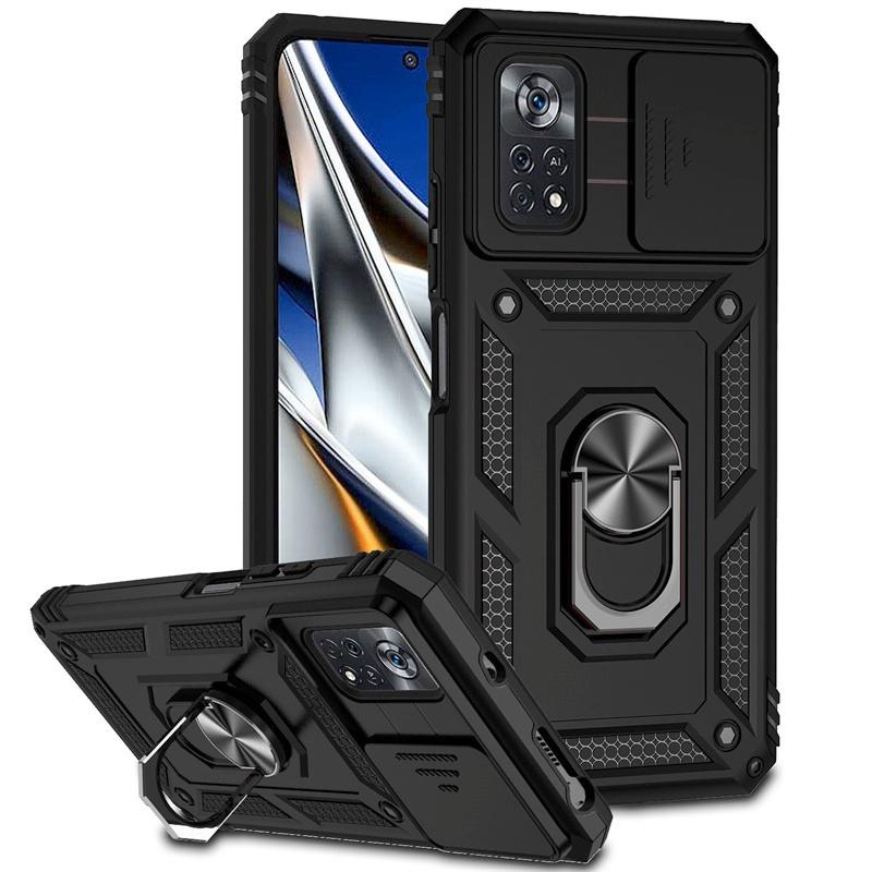 For Xiaomi Poco X4 Pro 5G Case Armor Slide Lens Protect Cover For Poko Little X4 Pro X4Pro PocoX4Pro Ring Stand Shockproof Funda