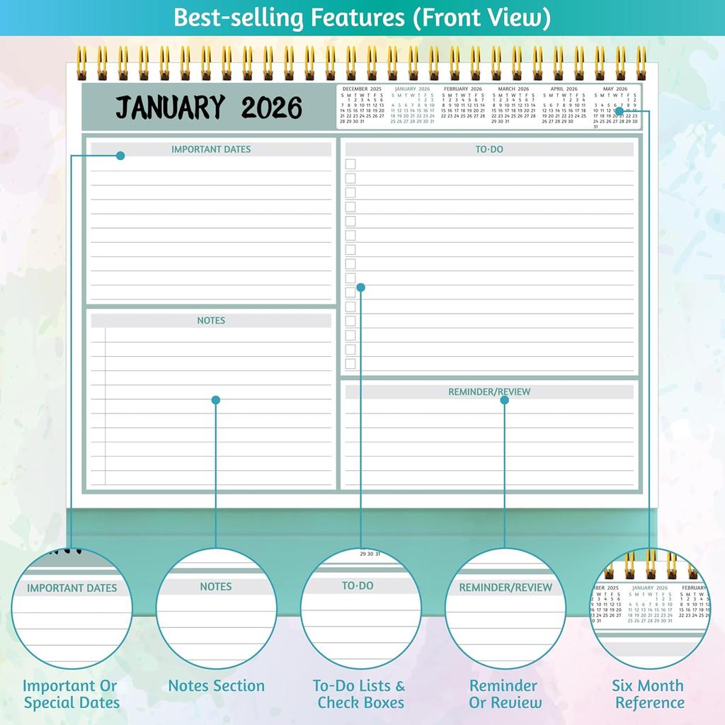 Desk Calendar 2026 - Standing Flip Desktop Calendar 2026, 12 Months(January 2026 - December 2026), 11" x 8.5", Large with Notes, To-dos, Yearly