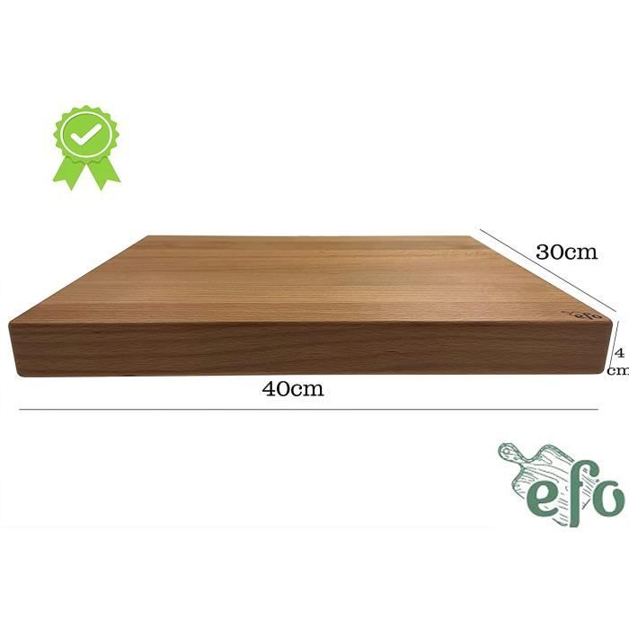 Planche à découper en bois - efo - 40x30x4 cm - bois de hêtre - lavable à la main - bords arrondis