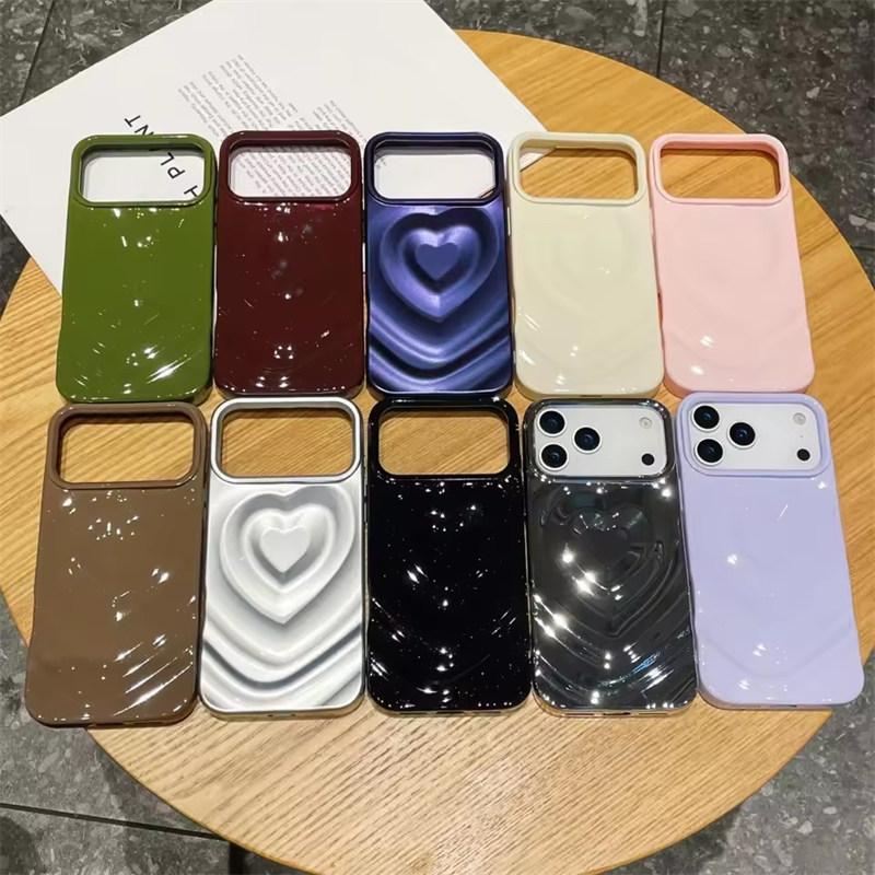 Fashion 3D Love Heart Candy Color Phone Case for iPhone 17 Air 16E 15 14 13 12 11 Pro Max Ripple Ultra Slim Shockproof Ins Cover