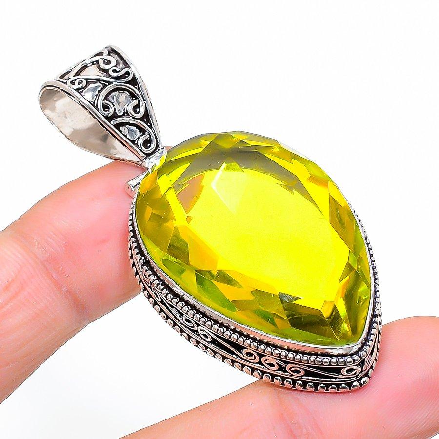 

Vintage Lemon Topaz Gemstone Handmade Ethnic Jewelry Pendant 2.36 VR-3456
