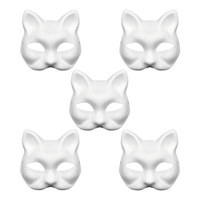 QIKEJI Cat Masks, DIY Hand-Painted, Unpainted, Cosplay Accessories for Halloween, Summer Festivals, Masquerades, and Holidays (Set of 5)