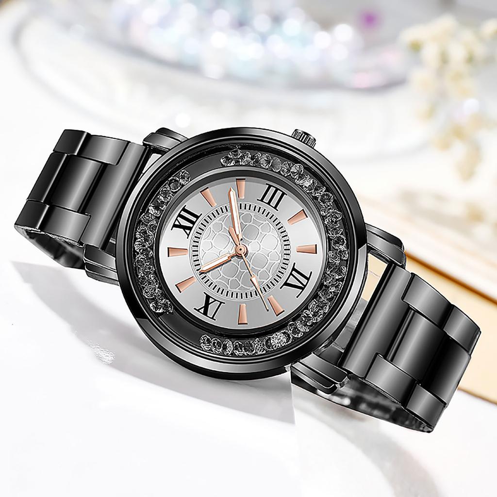 Diamantbesetzte leuchtende Retro-Damenuhr mit Gürtel und Quarzuhr für Damen