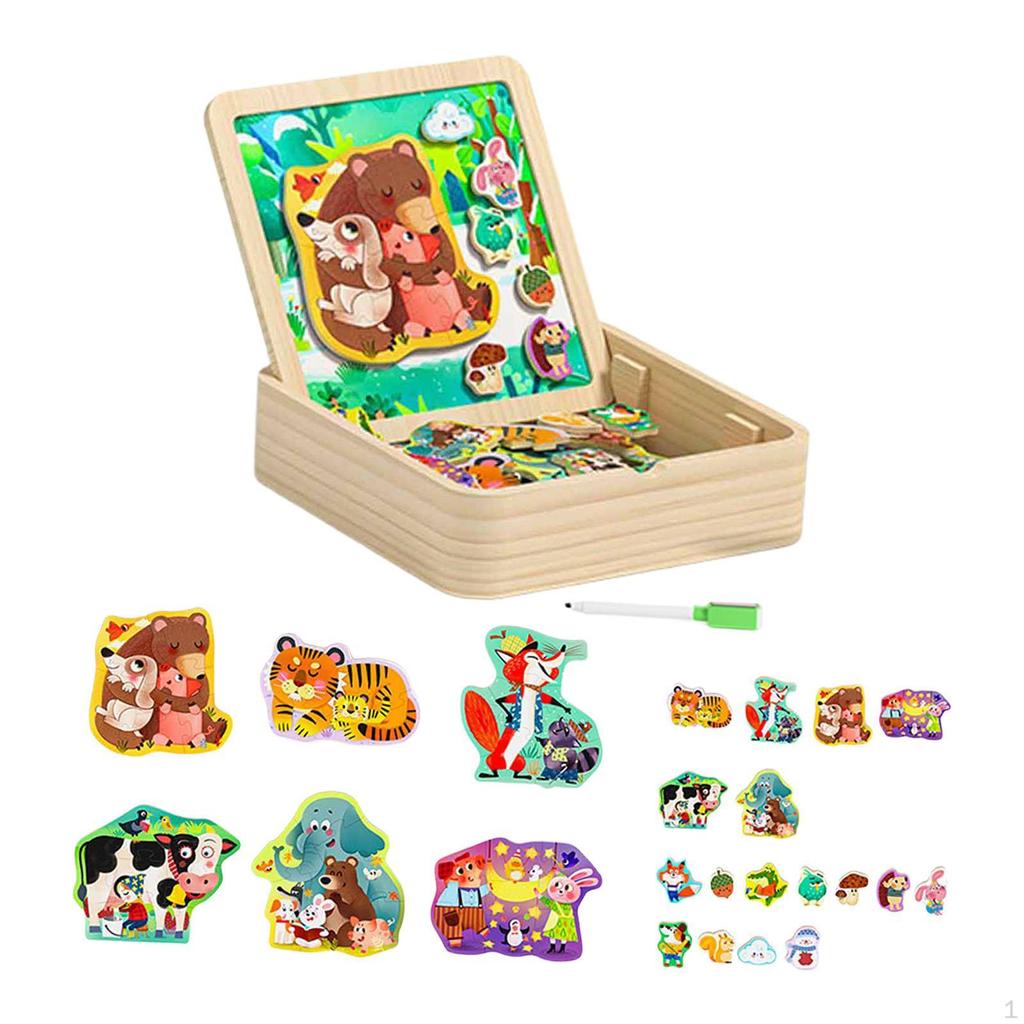 2 in 1 Wooden Toddler Puzzle Drawing Board Children for 46 Years Boys Girls Style A
