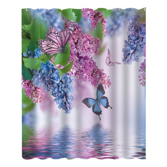 Floral Shower Curtain Spring Farmhouse Bathroom Curtain Waterproof Flowers Butterflies Leaves Bath Curtain with Hooks for Dormitory Shower Bathtub