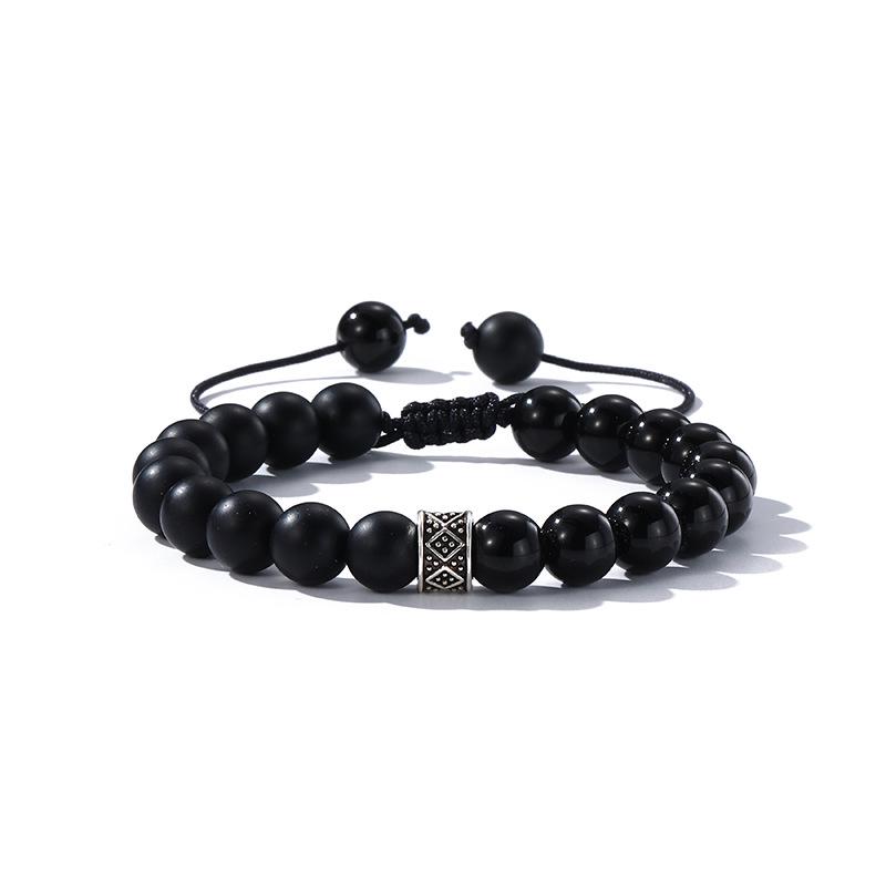 

Браслет из натурального камня Тигровый глаз 8 мм с акцентами из тибетского серебра - Мужской буддийский аксессуар для йоги в подобранной цветовой гамме