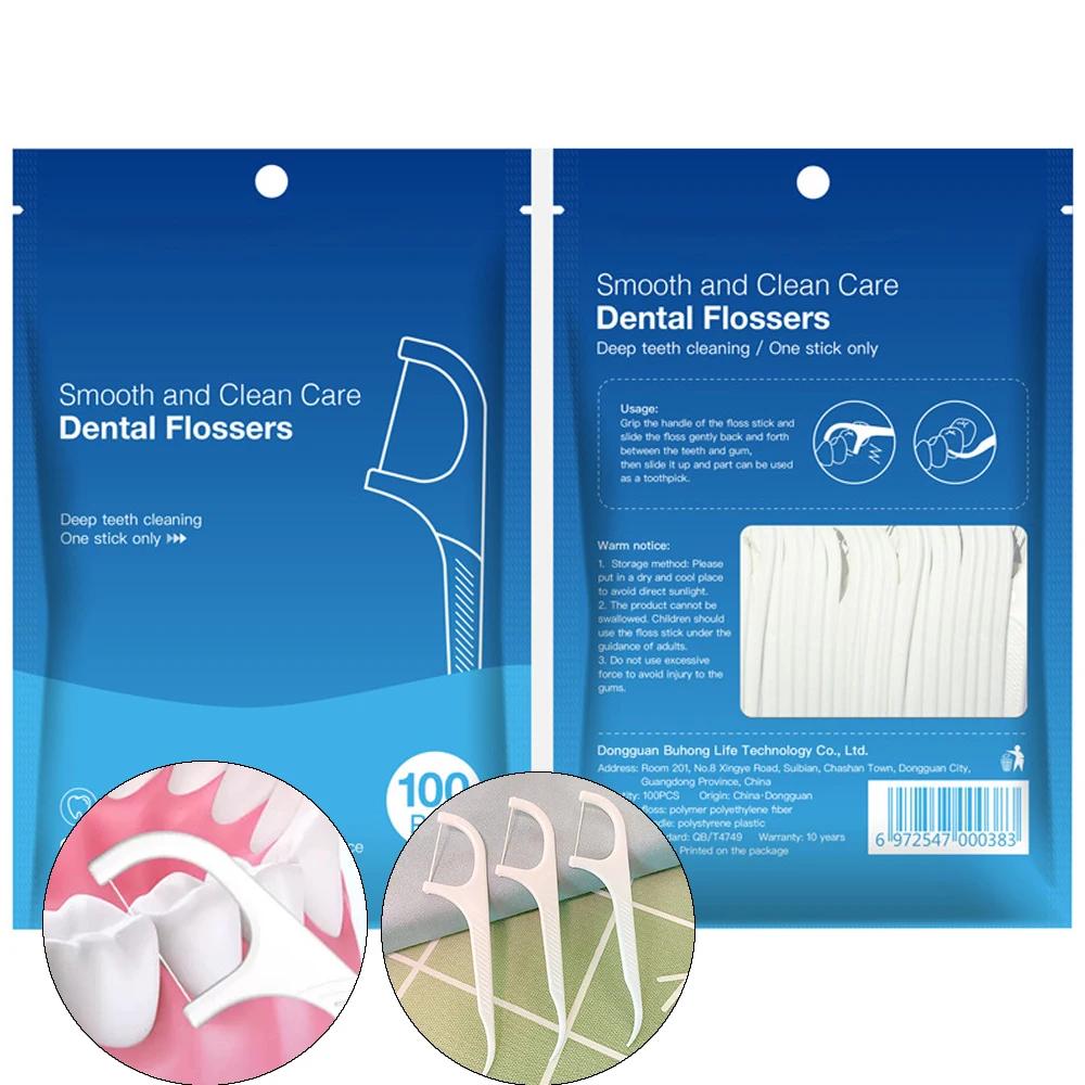 High Tension Dental Floss Dental Floss Picks Disposable Plastic Toothpick Clean Oral Hygiene Care 100Pcs