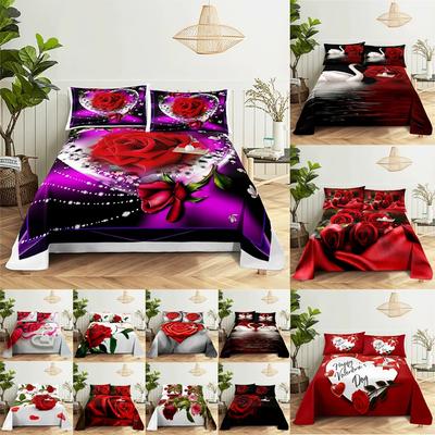 Red Rose Bed Sheets and Pillowcases for Double Beds Single 3D Flower Bedsheets Set with Pillow Case 2pcs 3pcs Queen Full Size