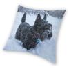 Scottish Terrier In A Winter Snow Throw Pillow CaseHome Decorative Custom Square Scottie Dog Cushion Cover Pillowcover for Sofa