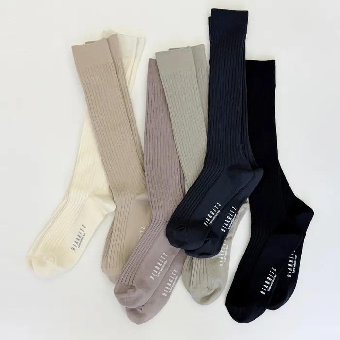 [BIARRITZ/26SS] Cashew Nut Silket Cotton Ribbed Knee Socks 6 Colors