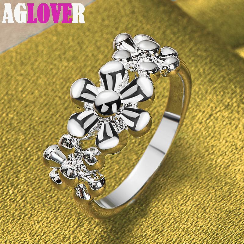 925 Sterling sølv tre blomster ring smykker