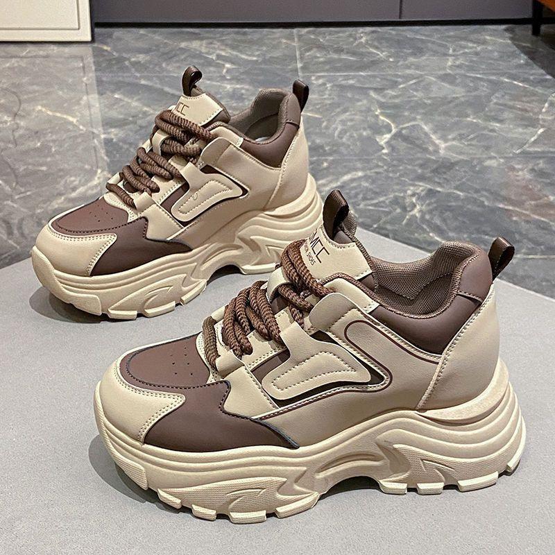 Hochwertige Dad-Schuhe Damen Farbpassend Dicksohlig Innen Höhenerhöhend Damen Schuhe 2025 Frühling und Herbst Neu Rutschfest Vielseitig Lässiger Schuh