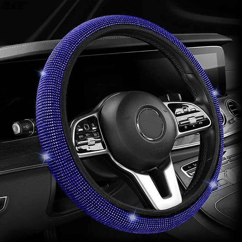 High Fashion Crystal Car Steering Wheel Cover 38cm Breathable Anti Slip PU Rhinestone Car Decoration Diamond Auto Parts