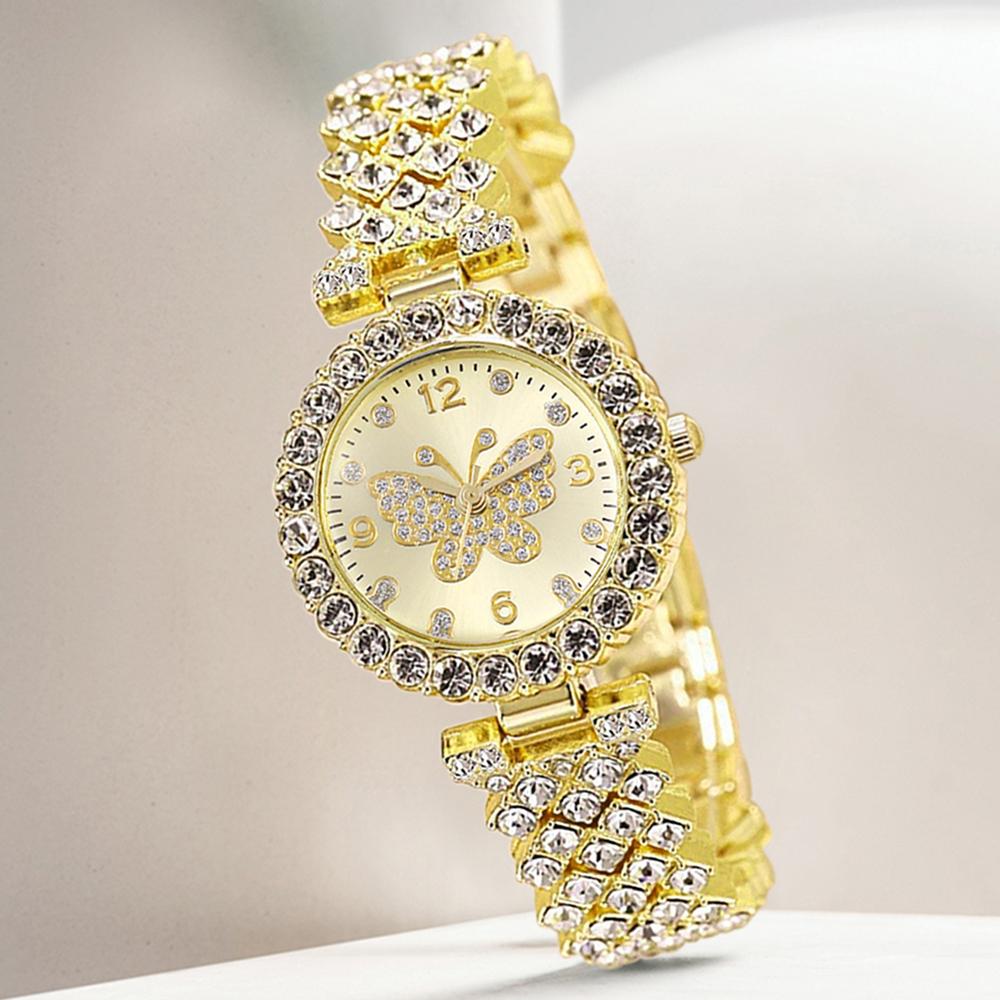5PCS Golden Ladies' Watch Set Luxury Trendy Butterfly Element Dial Quartz Watch Bracelet Set Perfect Holiday Gift