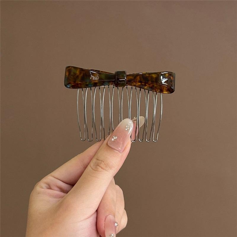 Leopard Print Bow Anti Slip Hair Comb Insert Clip Bangs One Word Top Clip Women Daily Hair Accessories