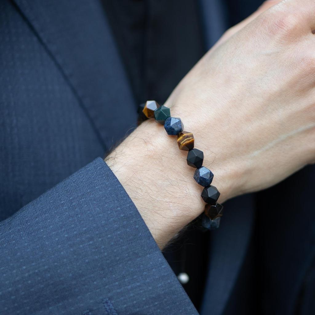 AWNL Tiger Eye Bracelet with Sterling Silver Men's Clasp, 16.5cm-18cm