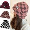 Winter Plaid Knitted Beanies for Women Fashion Pullover Cap Color Checkerboard Skull Hats Street Casual Beanie