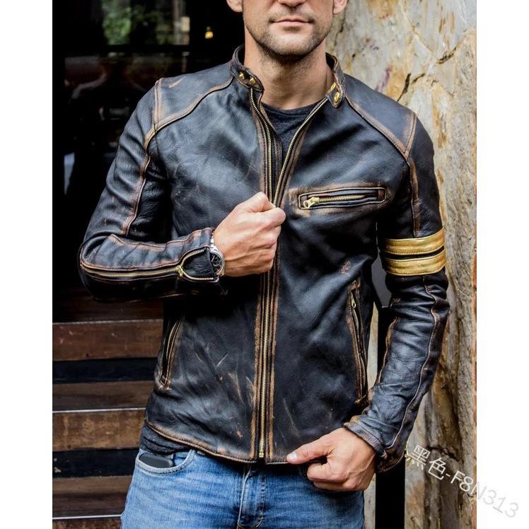 Men s retro European and American style leather jacket stand-up collar slim short casual PU leather jacket men S