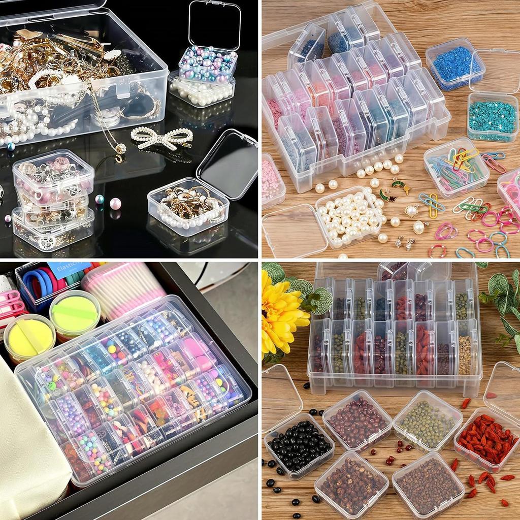 Bead Storage Containers Hinged Lid Rectangle Clear With 30 Pieces Cases Beads Storage Organizer For DIY Accessory Bracelets