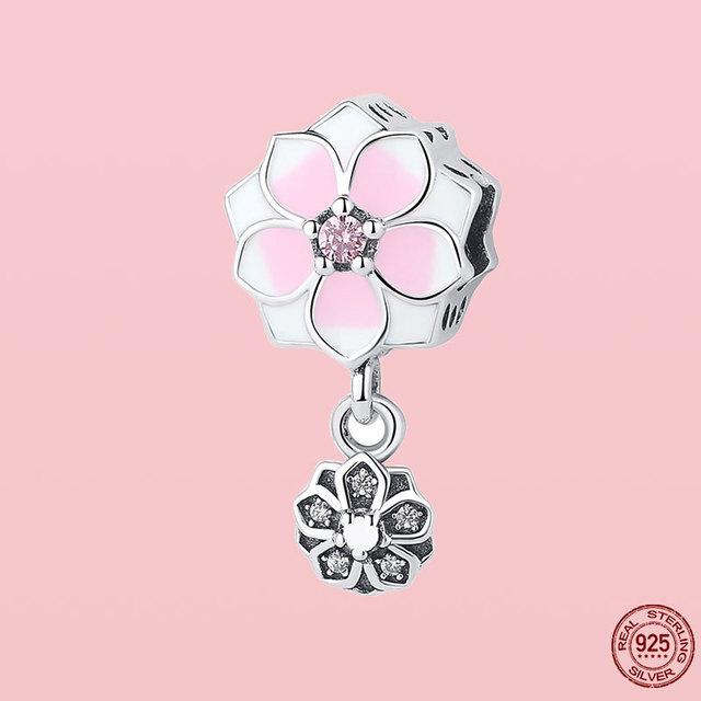 925 Sterling Silver Pendant Pink Heart Flower Balloon Infinity