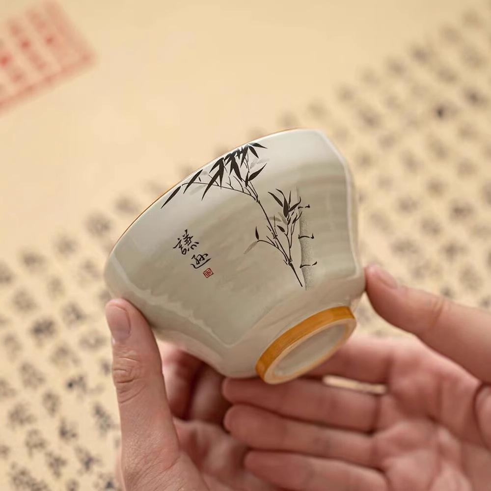 Plant Ash Ink Bamboo Large Master Cup Single Ceramic Household Tea Cup Tea Cup Tea Room Hospitality Cup Kung Fu Tea Set