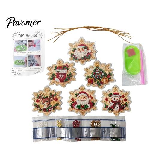 Winter Holiday Crafting Supplies 6 Pcs DIY Christmas Faux Pearl Painting Art Ornaments Kit for Adults, Hanging Decorative Fireplaces Diamond Kits, Gem