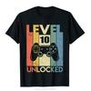 Camiseta Nível 10 Desbloqueado Engraçada para Jogador de Videogame Presente de 10º Aniversário Moletom Tops Camisetas Algodão Camiseta Masculina Engraçada Casual