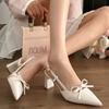 2025 Summer New Arrival Sweet Elegant Sandal Women Bow High Heels Pointed Toe Women's Sandals Metal Buckle Trim Sandal