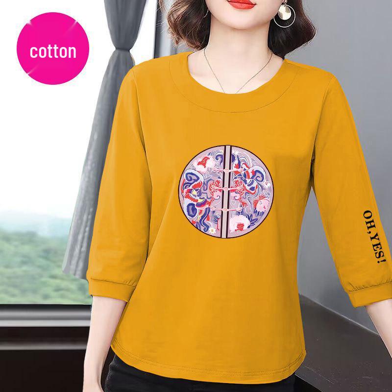 

Premium Women s Cotton Seven-Sleeve T-Shirt, Summer 2025, Korean-Style Casual, Loose, Slimming, Belly-Covering Versatile Top L [Recommended 100-110 lbs]