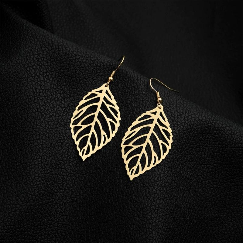 Noble Vintage Minimalist Leaf Design Bohemian Dangle Drop Charm Hollow- Out Earring Jewelry for Woman