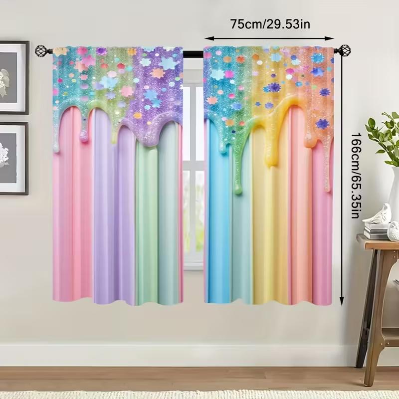 2 Pcs Rainbow Print Curtains,suitable for Bedroom,living Room Kitchen Decoration,home Decoration,curtin for Window