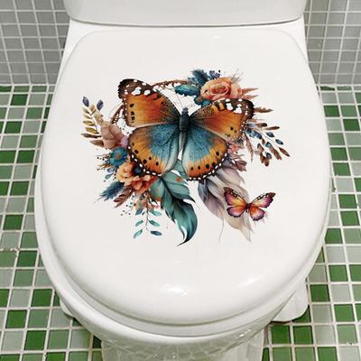 Schmetterling Blume Wandaufkleber, Badezimmer WC Dekoration, Wasserdichtes Selbstklebendes Vinyl Kunst für Heimdekor