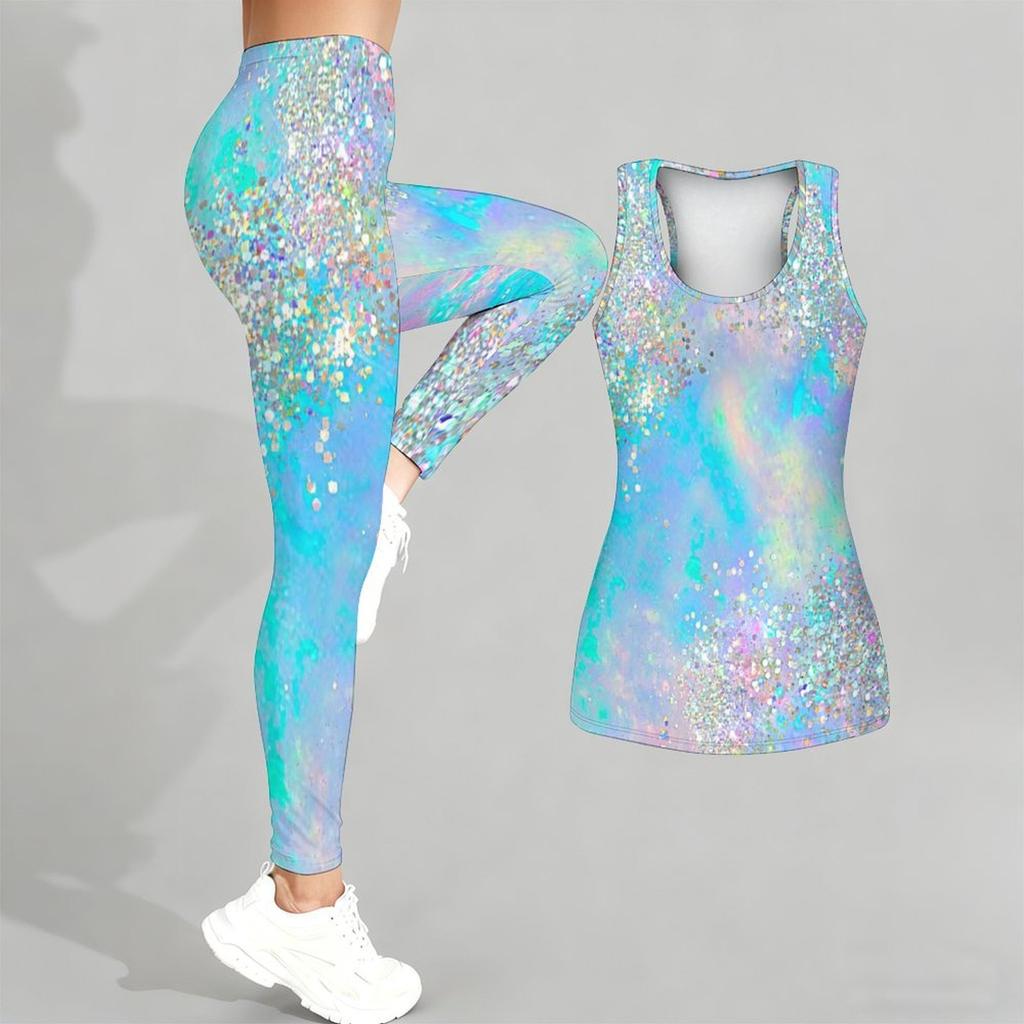 Marmoriertes gedrucktes Yoga-Outfit für Damen Mode-Workout-Leggings Fitness-Sport-Freizeit-Yoga-Set Sportanzug