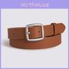 Simple Color Solid Womens Leather Look Belt With Geometric Design Buckle Metal