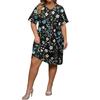 Summer Plus Size V Neck Short Sleeve Knee Pocket  Print Casual Dress For Women