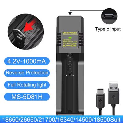Universal 18650 Battery Charger 1/2/4 Slots Type-C Battery Charger 4.2V 1A Rechargeable Lithium Charger For 18650 16340 14500