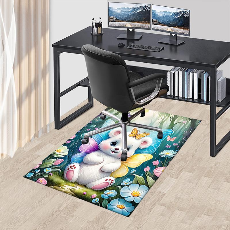 

1pc Anime Fairy Bear Chair Mat Office Desk Pad with Butterfly Wings and Flowers, Non Slip Carpet for Home Decor, Suitable for All Seasons 60cm by 90cm