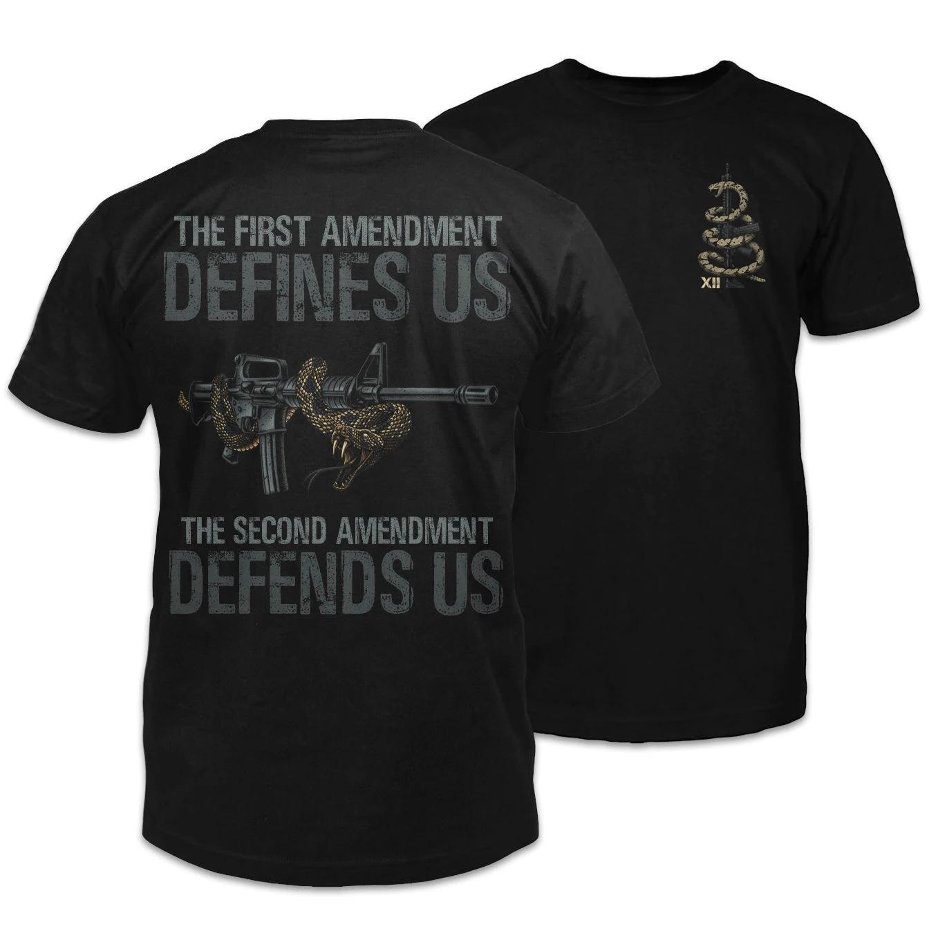 

2nd Amendment Defends Us. Defending Freedom Rattlesnake Rifle T-Shirt 100% Cotton O-Neck Summer Short Sleeve Casual Mens T-shirt S