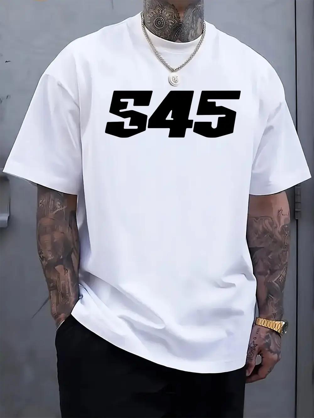 Casual Crew Neck T-shirt with Blue Irregular Letter Print M