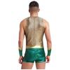 Men Sleeveless Fish Scales Print Bodysuit Sea King Sea God Halloween Cosplay Arm Sleeves Costume