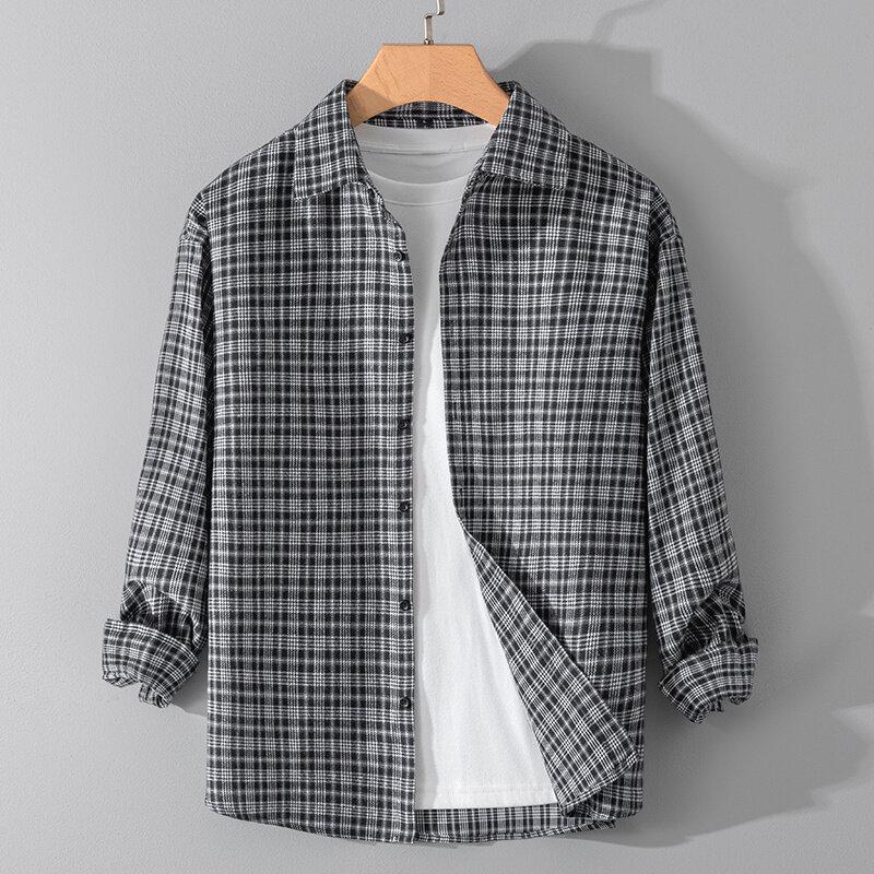 

Plaid Shirt Men s Hong Kong Style Casual Long-sleeved Jacket Shirt Teenager Men s Clothing 3XL
