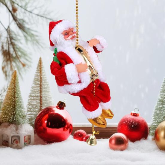 Santa Claus Musical Climbing Rope Electric Climbing Santa with Music Christmas Hanging Climbing Santa On Rope for Tree Fireplace Home Decor