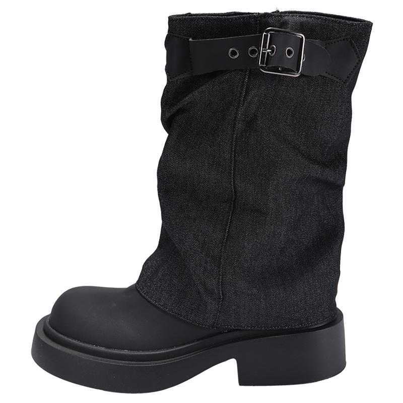 

Модные женские кожаные высокие сапоги Модные плиссированные ретро высокие каблуки Дизайнерские Новые 2024 Трендовые прогулочные зимние сапоги Брендовые высокие каблуки 40 чёрный