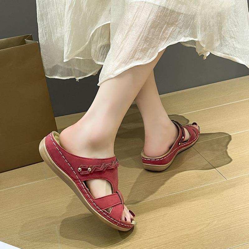 Bottom wind large size slippers waist line wedge heel slippers women's light summer red blue