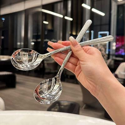 Korean Hammer Pattern Stainless Steel Dessert Spoon with Long Handle